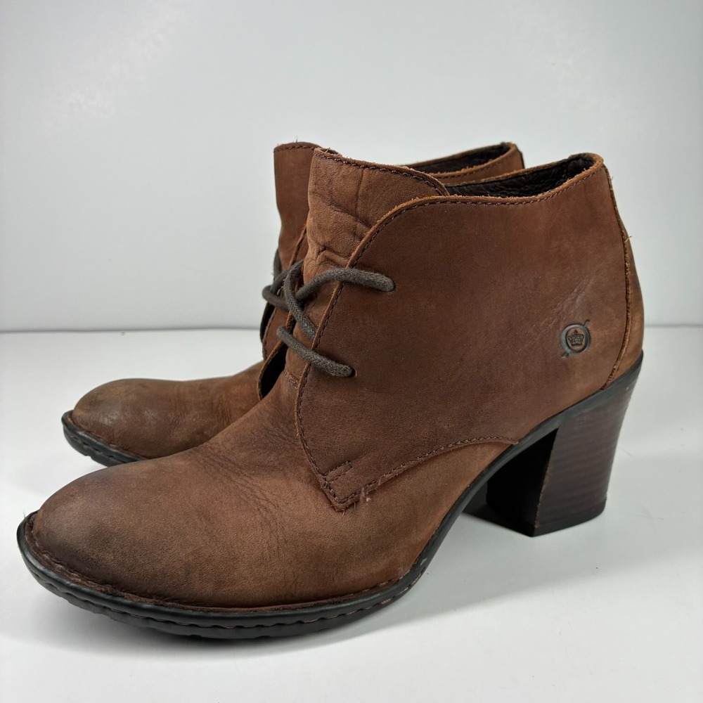 Born Fina Women's US 8/39 Brown Leather Chukka Ankle Boots Heeled Booties B44506